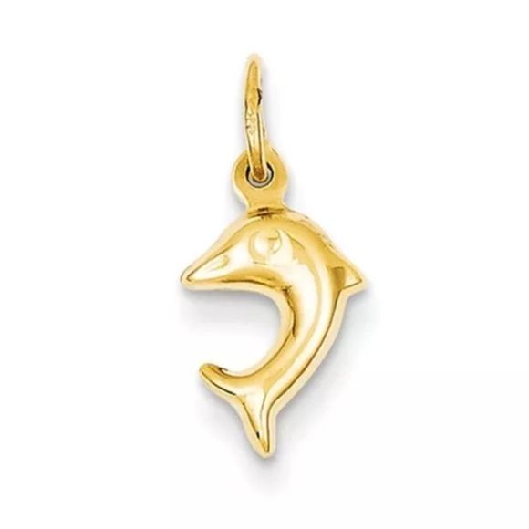 14K SOLID Gold Dolphin Charm Pendant NEW - Picture 1 of 2